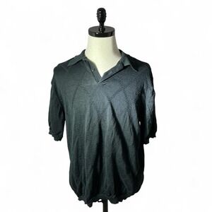 Perry Ellis Linen Cotton Mens‎ Polo Shirt Short Sleeve Knit Patterned Vintage